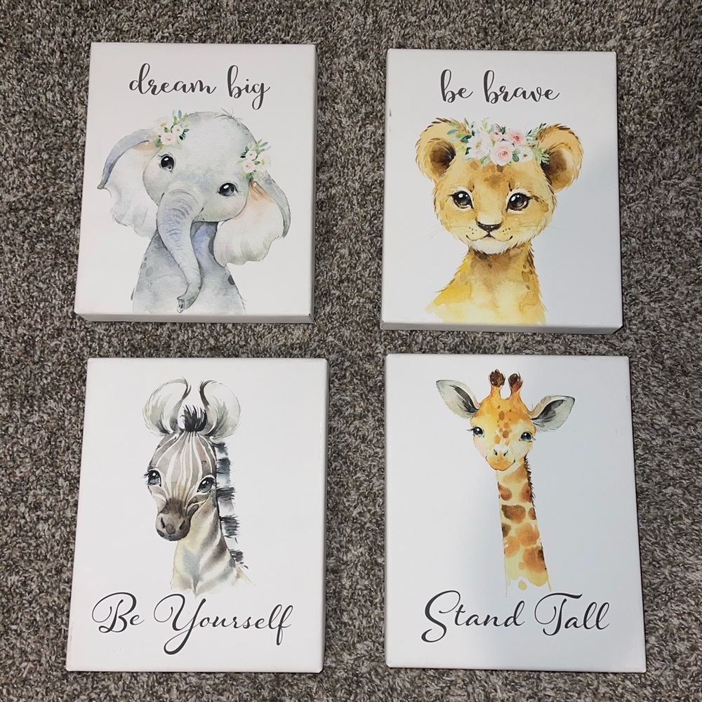 Set of 4 canvas safari wall decor for nursery